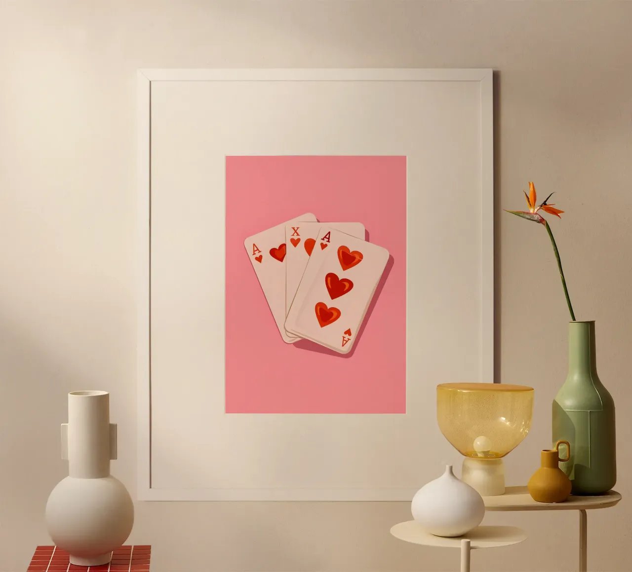 Pink Ace of Hearts Retro Playing Card Pop Art Print poster by NorwesClub