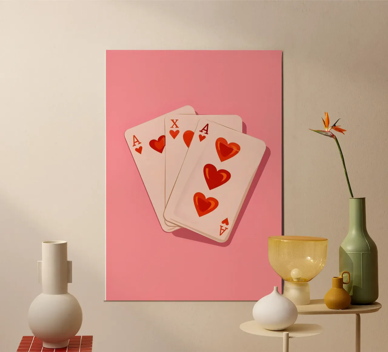 Pink Ace of Hearts Retro Playing Card Pop Art Print poster by NorwesClub