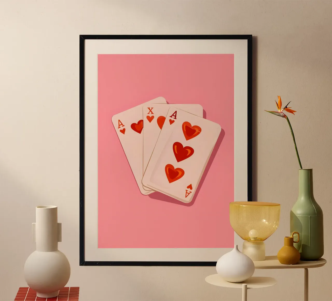 Pink Ace of Hearts Retro Playing Card Pop Art Print poster by NorwesClub