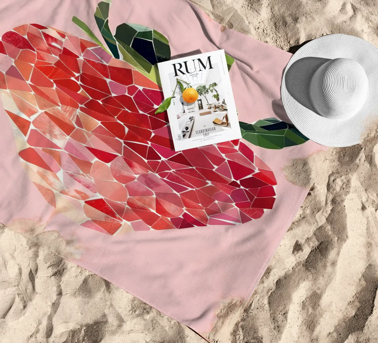 Abstract Strawberry Geometric Pop Art Minimalist Print beach towel by NorwesClub