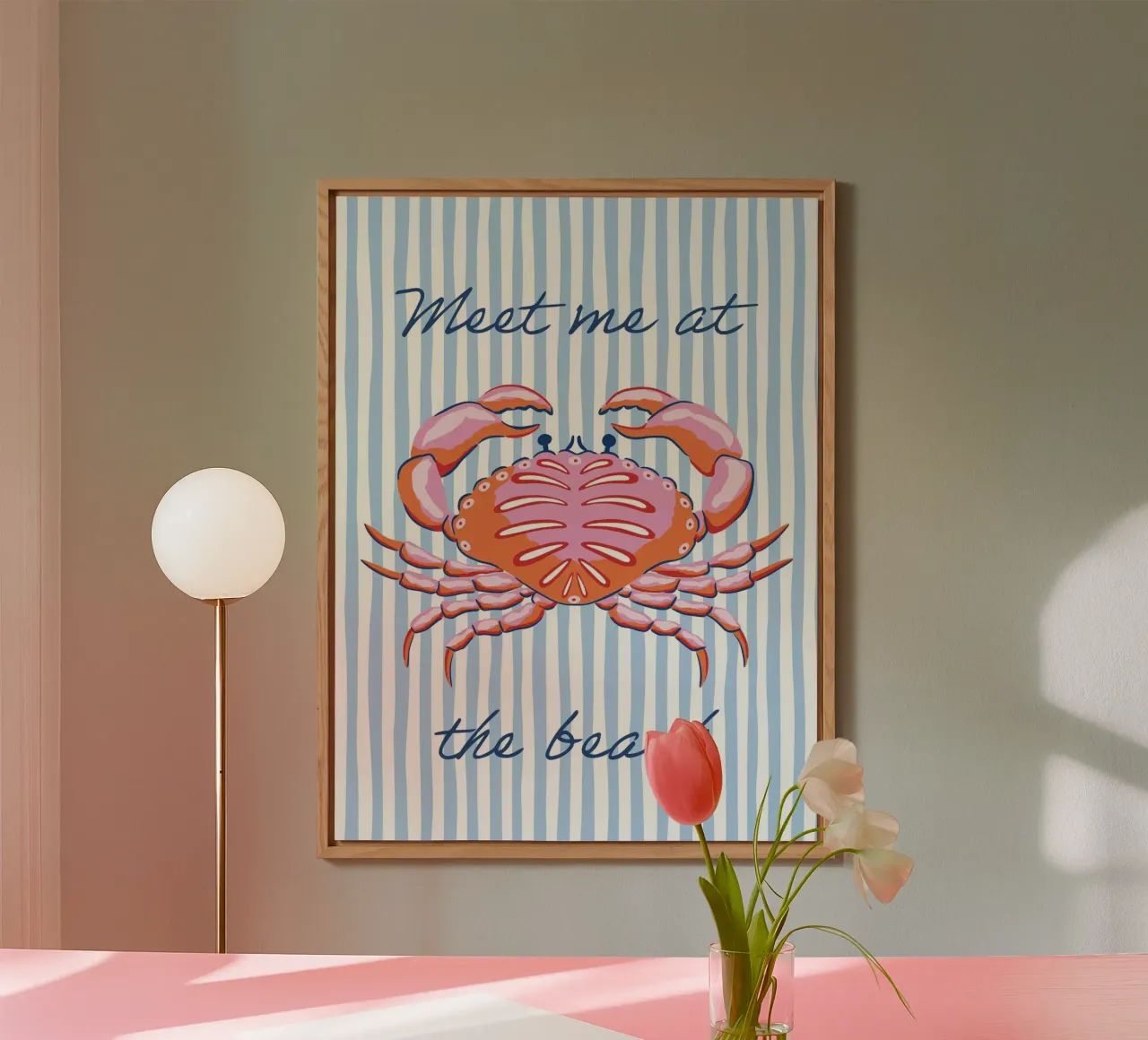 Meet me at the beach - red and pink crab alluminio dibond da Vivdesign
