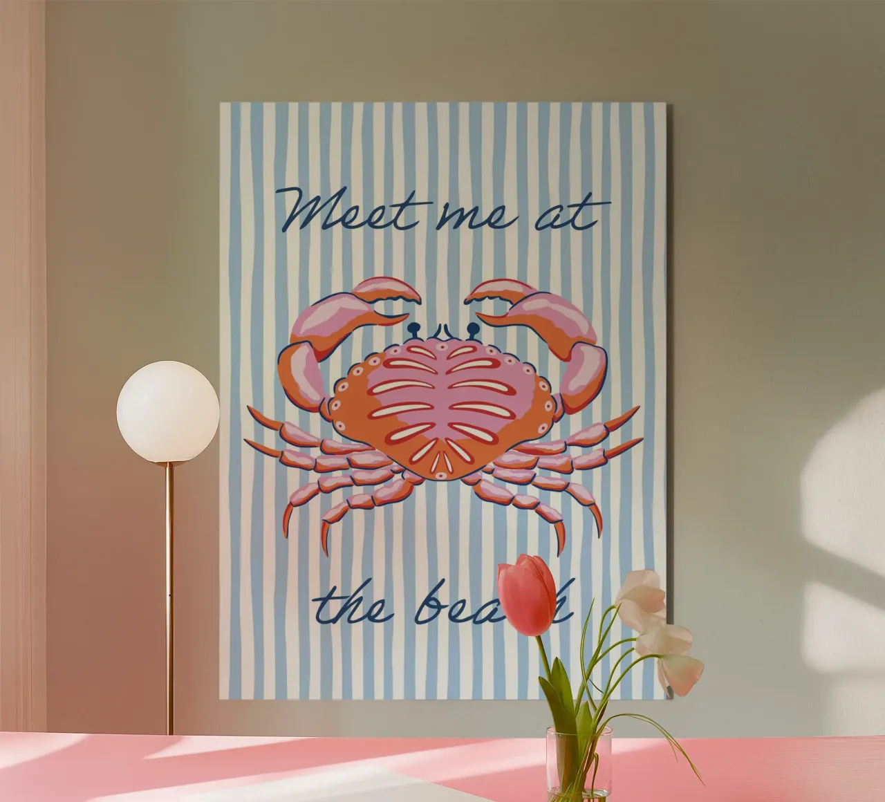 Meet me at the beach - red and pink crab alluminio dibond da Vivdesign
