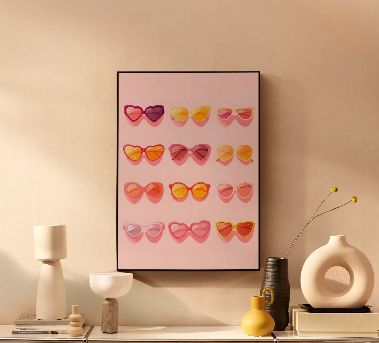 Pink Ombré Sunglasses Retro Summer Glam Pop Art Print Alu-Dibond von NorwesClub