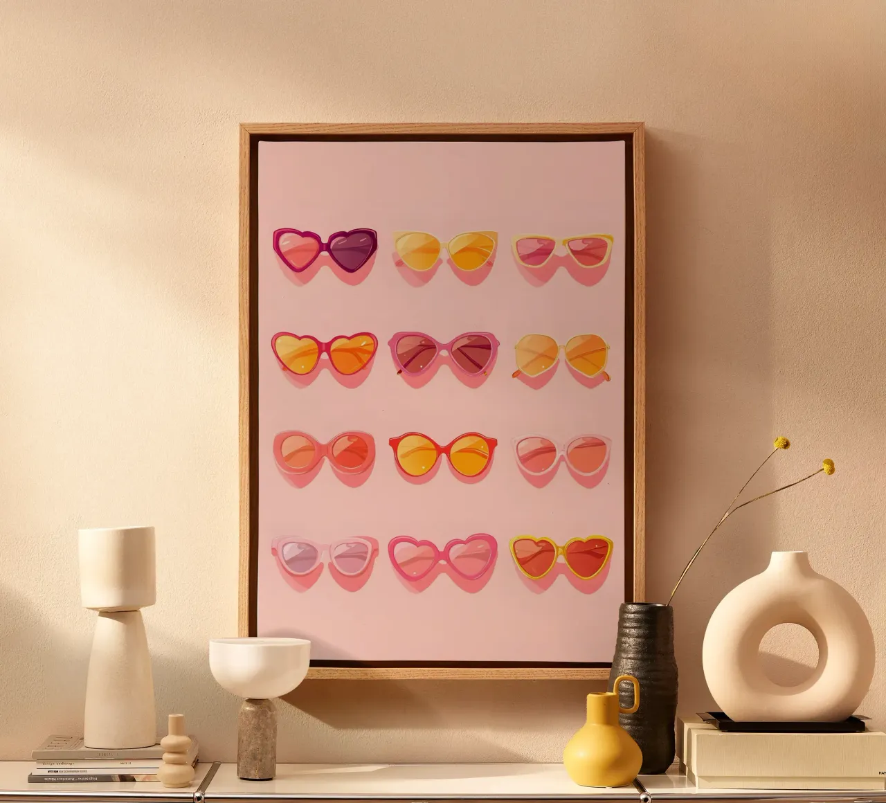 Roze Ombré Zonnebril Retro Zomer Glam Pop Art Print canvas met Baklijst van NorwesClub