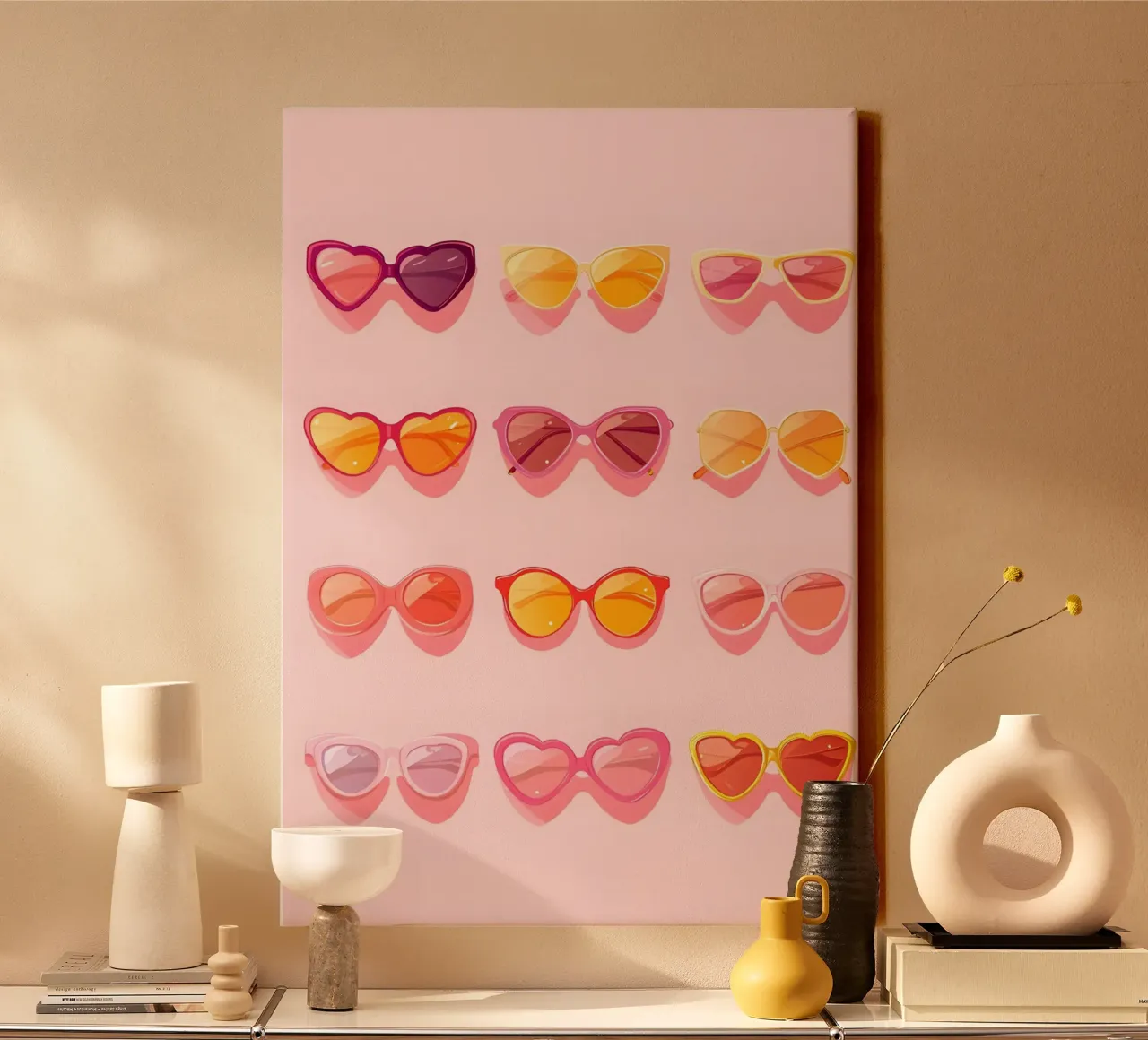 Roze Ombré Zonnebril Retro Zomer Glam Pop Art Print canvas met Baklijst van NorwesClub