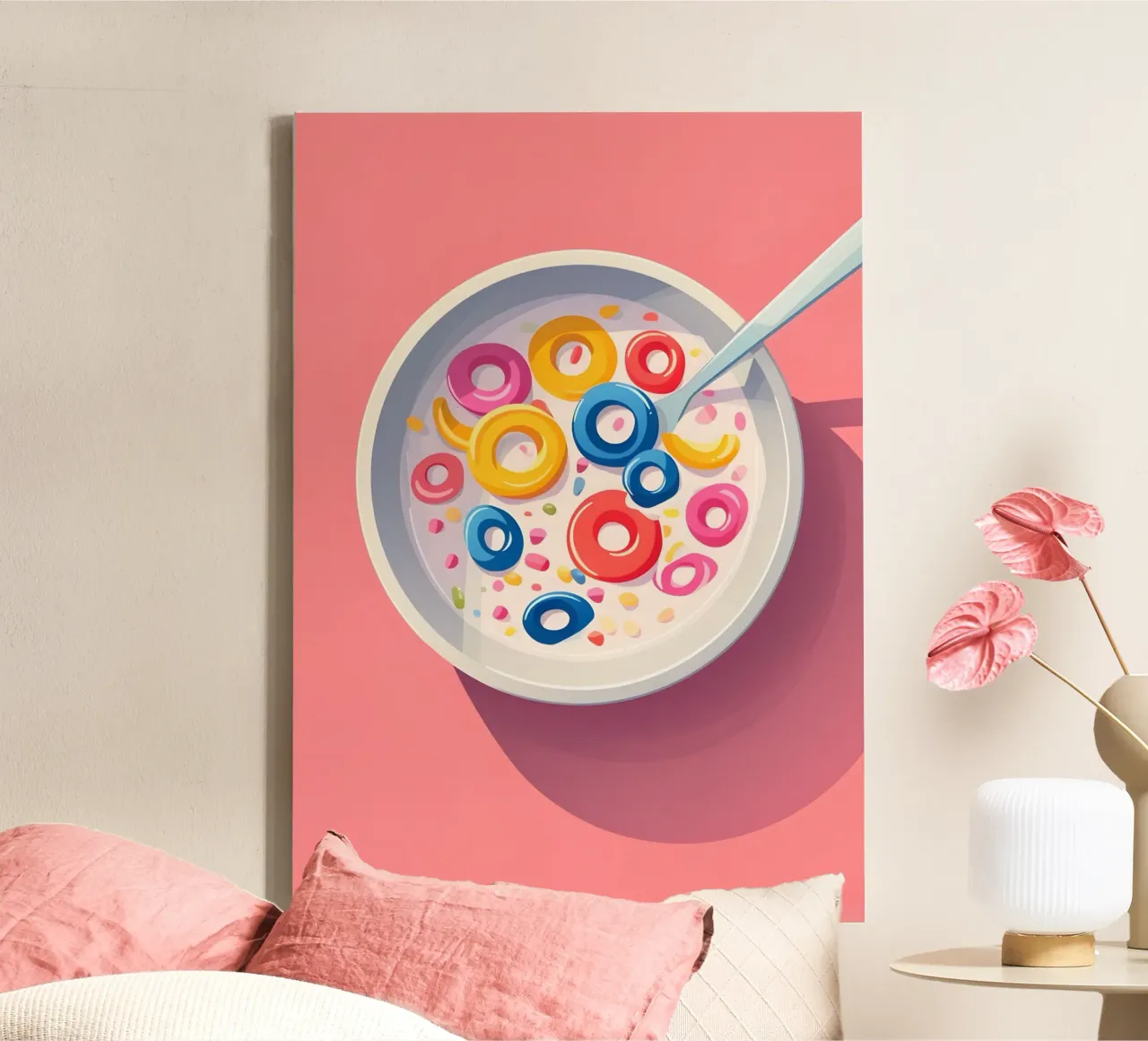 Fruitig Graan Retro Beeldverhaal Ontbijt Pop Art Print canvas met Baklijst van NorwesClub