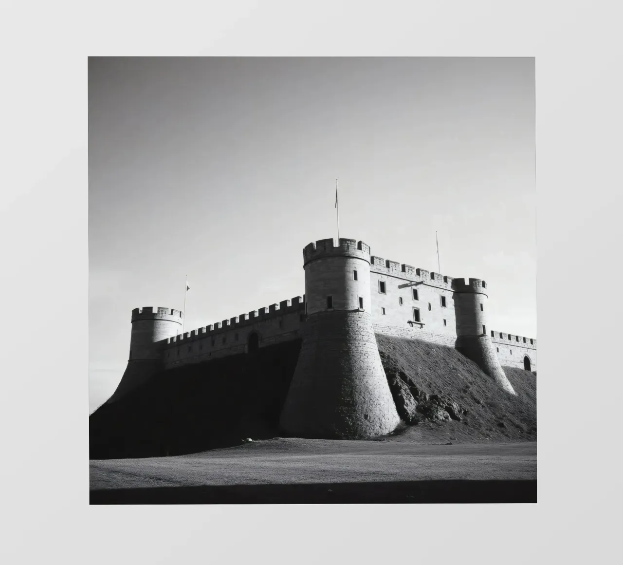 Lo storico castello in pietra si erge sulla cima di una collina sotto un cielo limpido telo in pvc da DesignDoodle