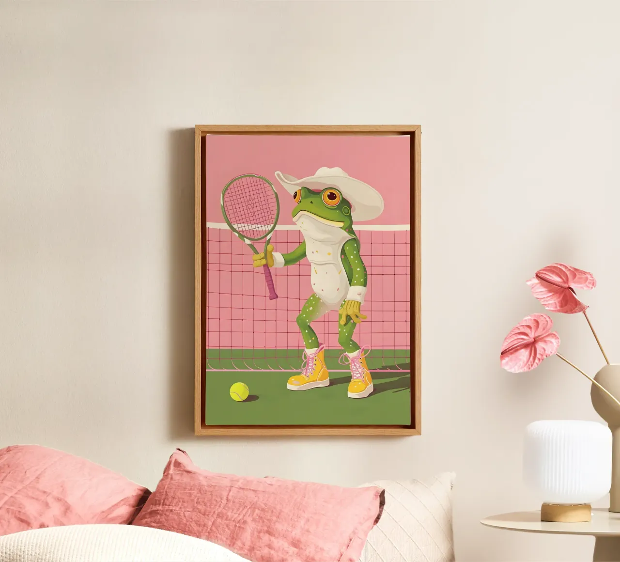 Retro Kikker Tennisser Cartoon Pop Art Print canvas met Baklijst van NorwesClub