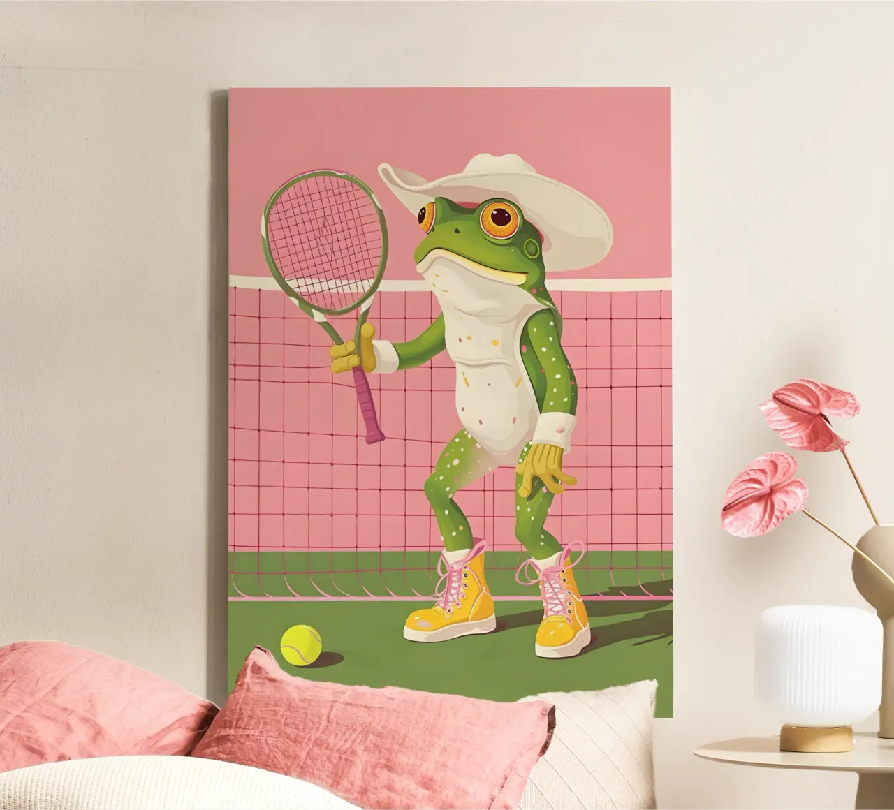 Retro Kikker Tennisser Cartoon Pop Art Print canvas met Baklijst van NorwesClub