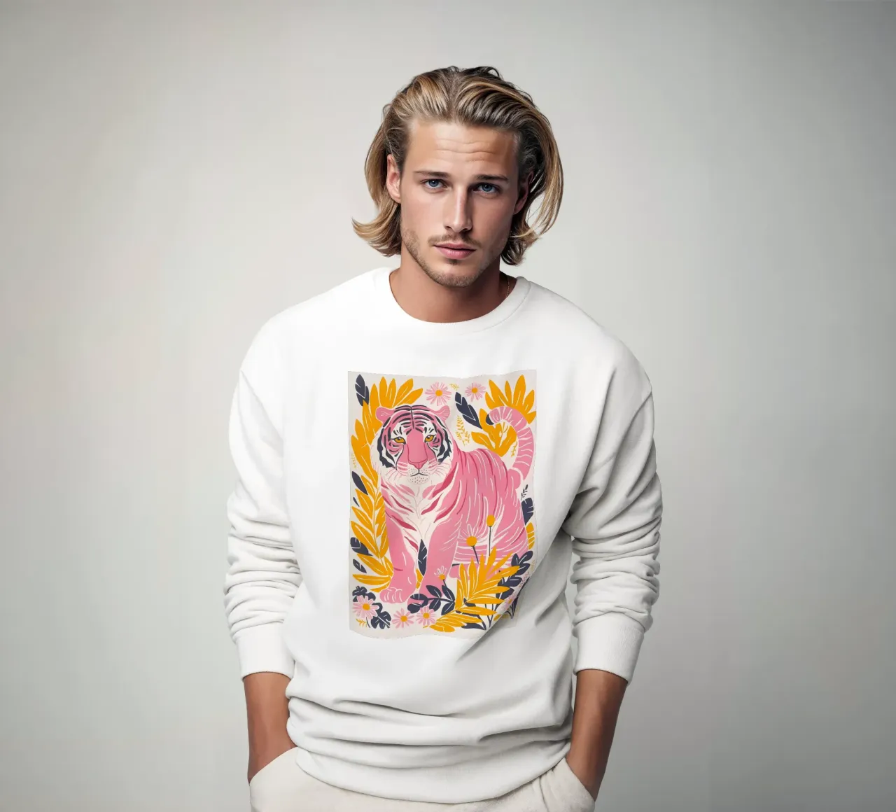 Roze Tijger Gestreepte Abstracte Psychedelische Pop Art Print sweatshirt van NorwesClub