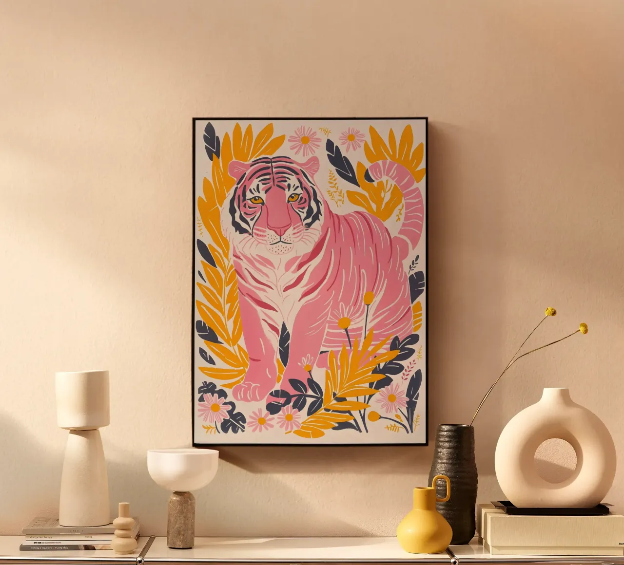 Tigre rose rayé abstrait psychédélique Pop Art Print alu dibond de NorwesClub