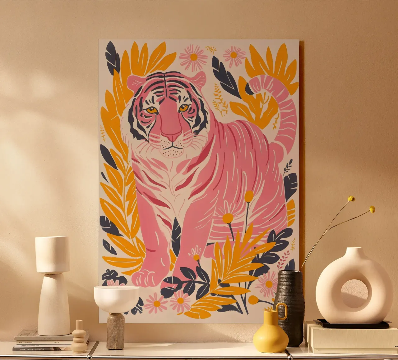 Tigre rose rayé abstrait psychédélique Pop Art Print alu dibond de NorwesClub