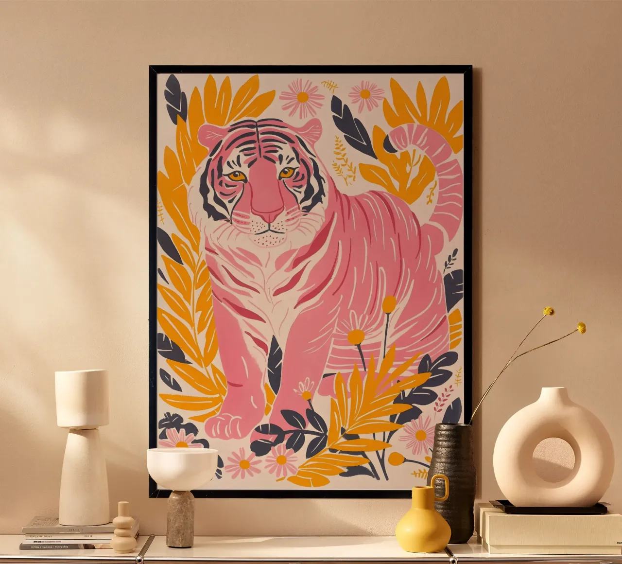 Roze Tijger Gestreepte Abstracte Psychedelische Pop Art Print hahnemühle van NorwesClub