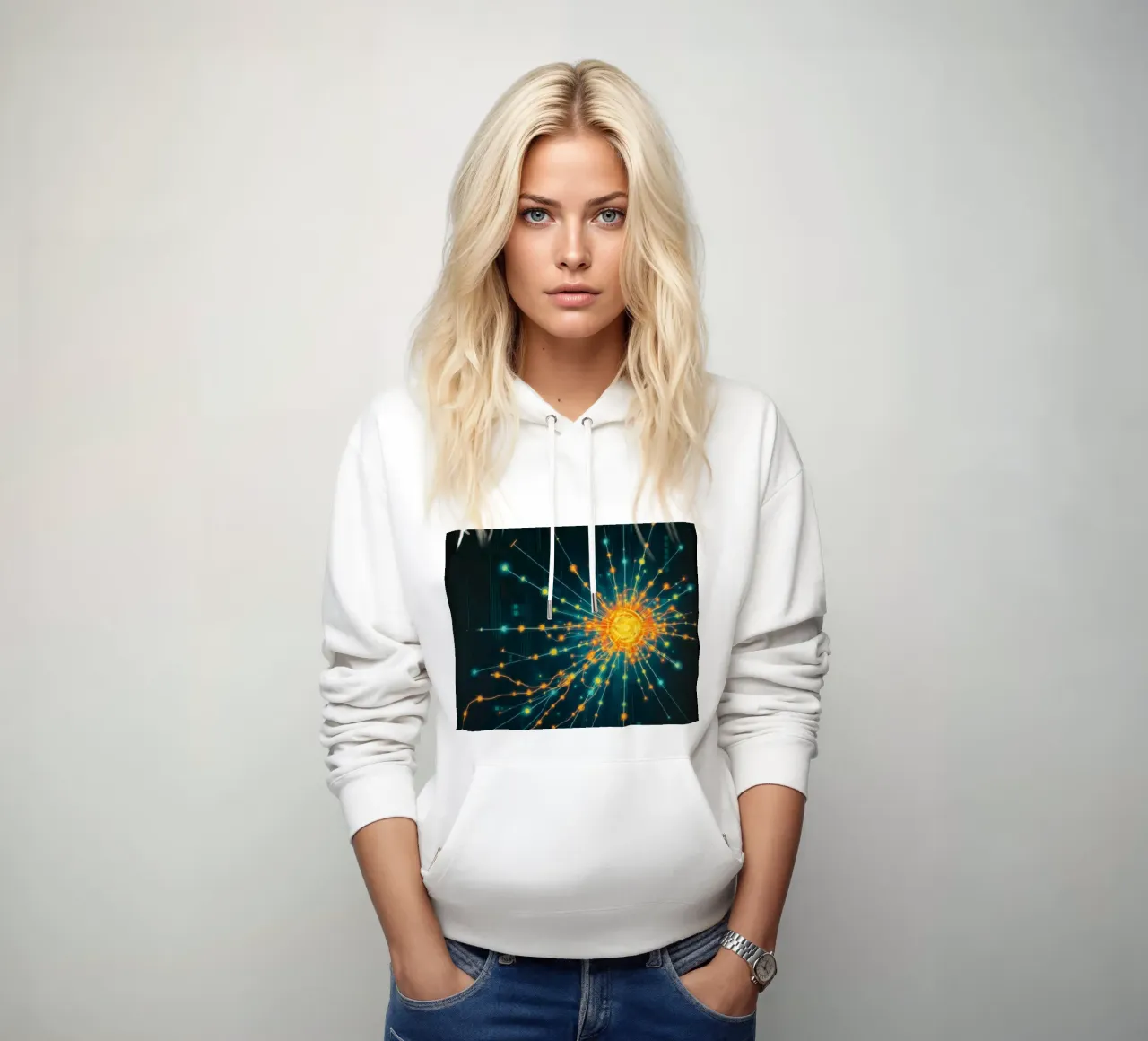 Representación en color de la colisión de una partícula con una energía sudadera con capucha de DesignDoodle