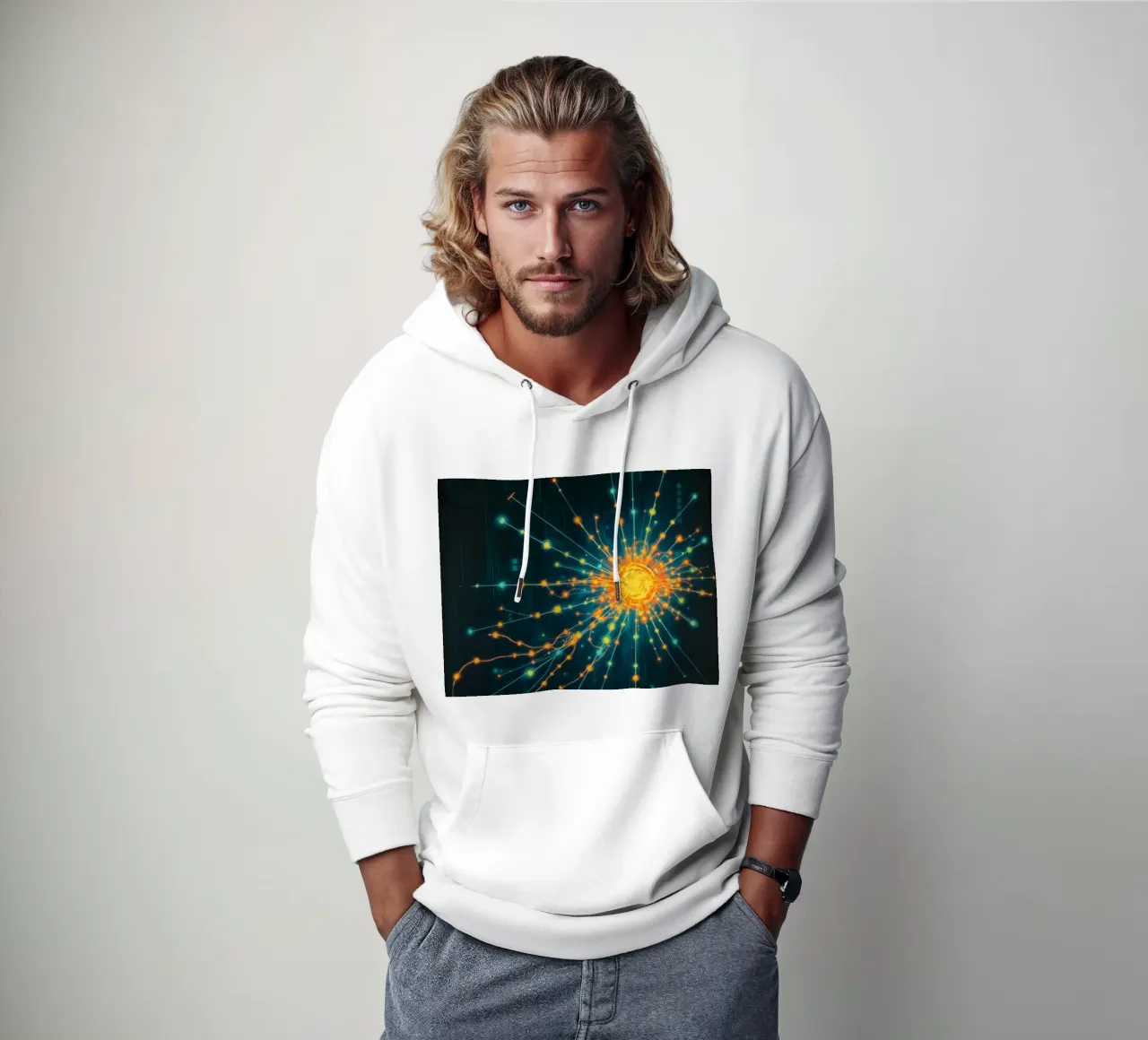 Rappresentazione colorata della collisione di particelle con un'energia felpa con cappuccio da DesignDoodle