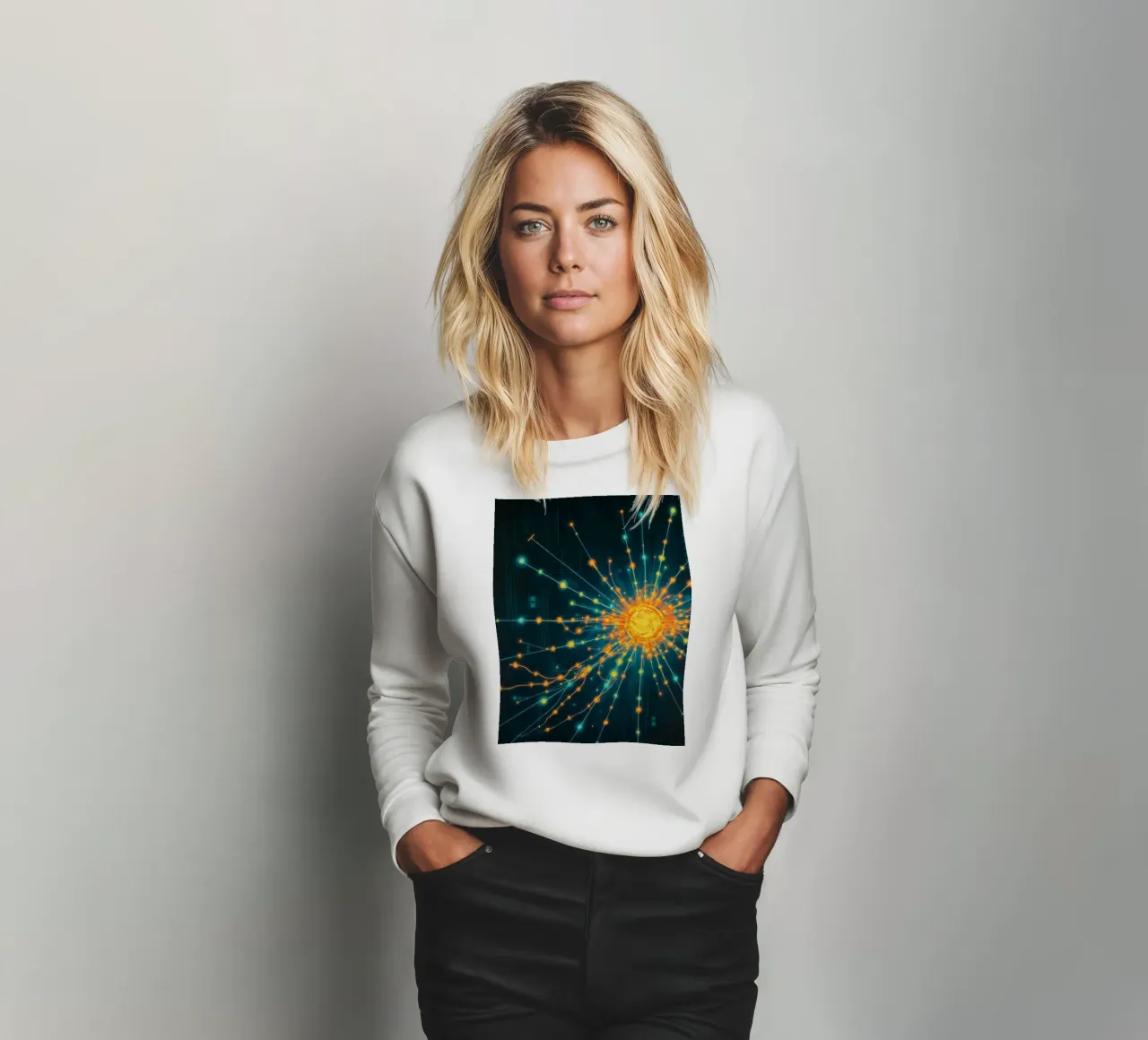 Représentation colorée de la collision d'une particule avec un élément énergétique sweat de DesignDoodle