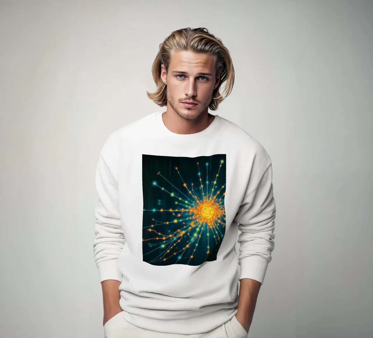 Représentation colorée de la collision d'une particule avec un élément énergétique sweat de DesignDoodle