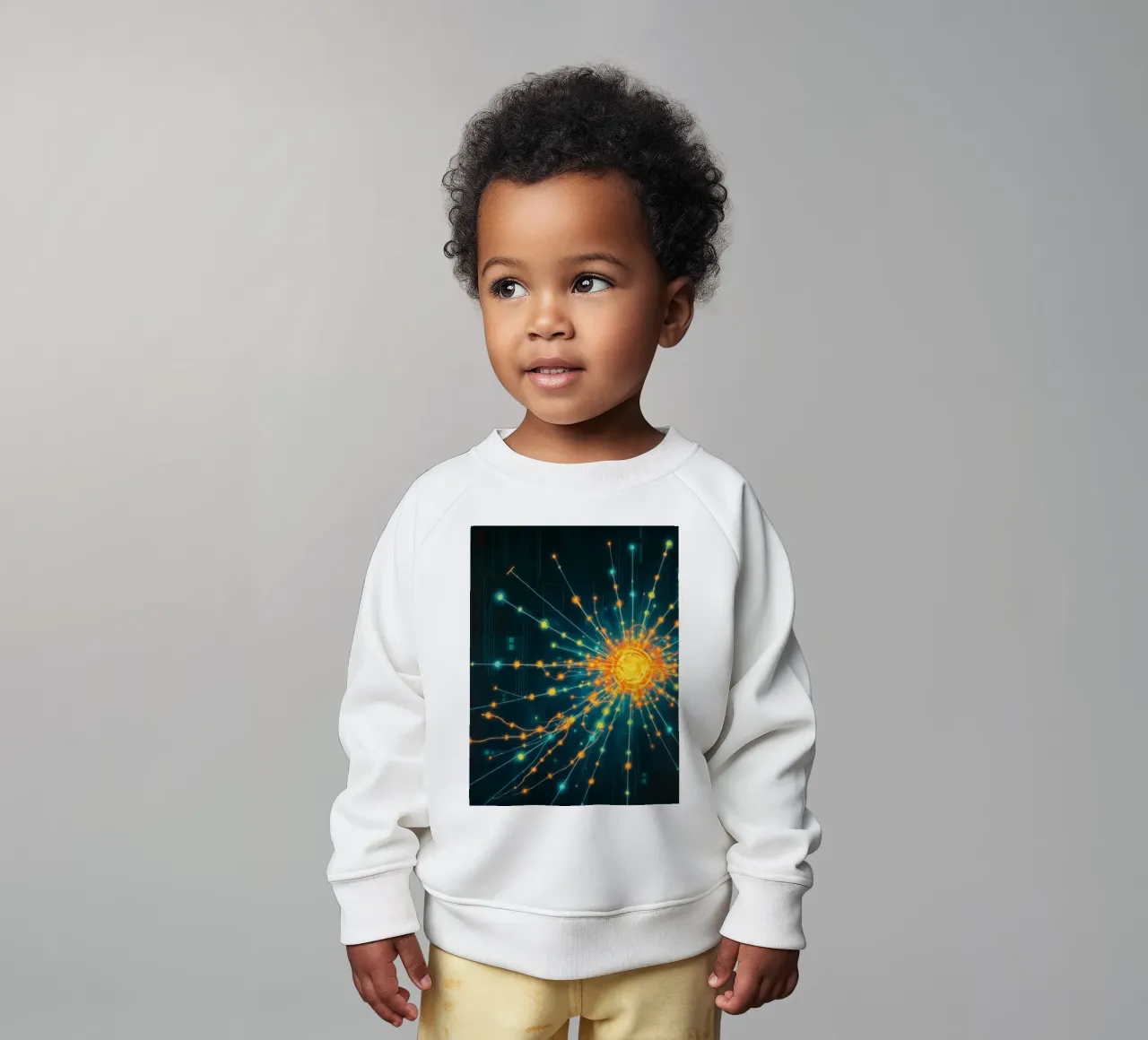 Représentation colorée de la collision d'une particule avec un élément énergétique sweat pour bébé de DesignDoodle