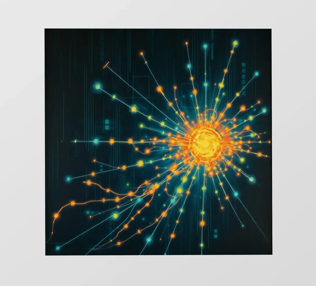 Représentation colorée de la collision d'une particule avec un élément énergétique bâche pvc de DesignDoodle