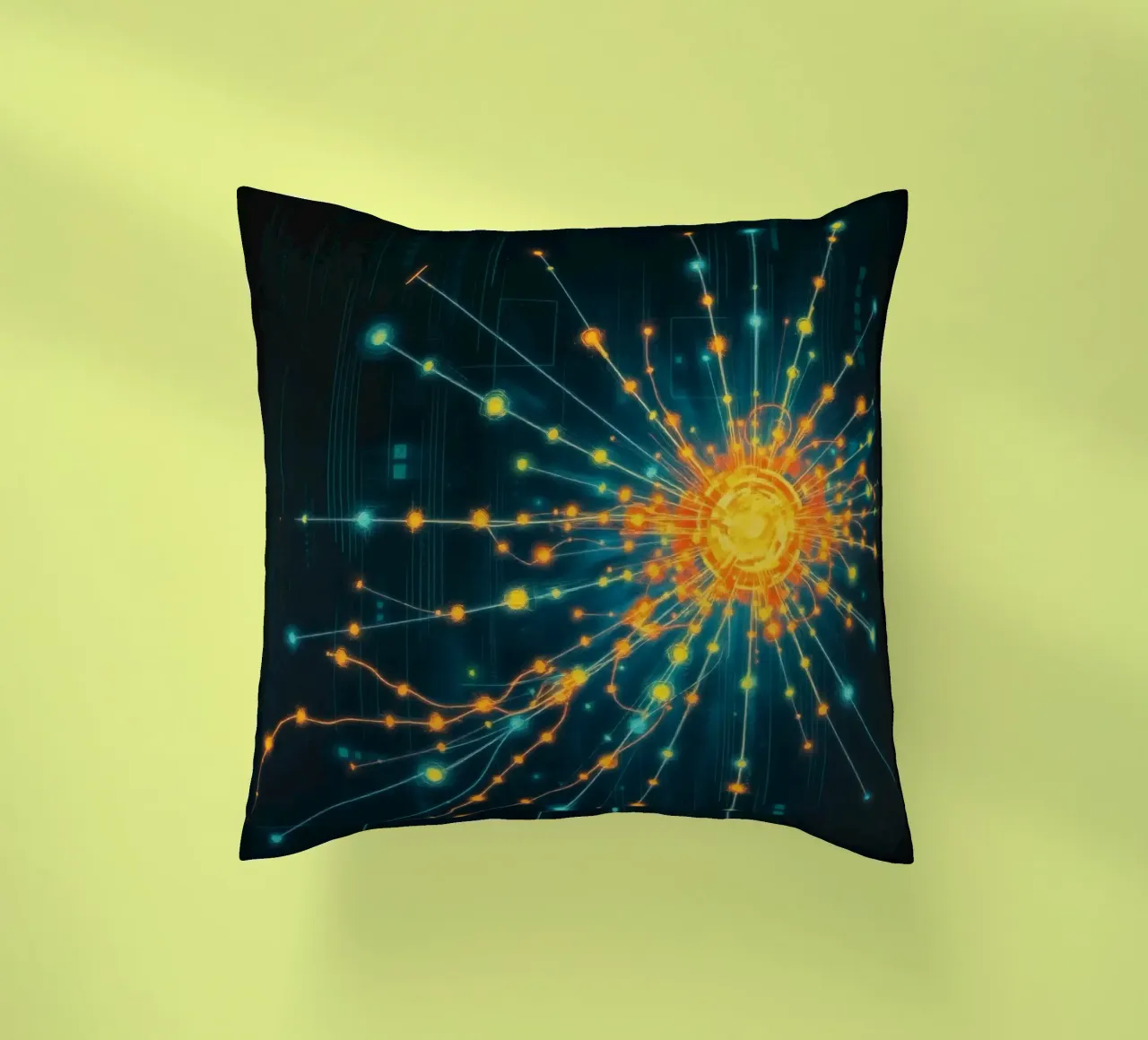 Représentation colorée de la collision d'une particule avec un élément énergétique coussin de DesignDoodle