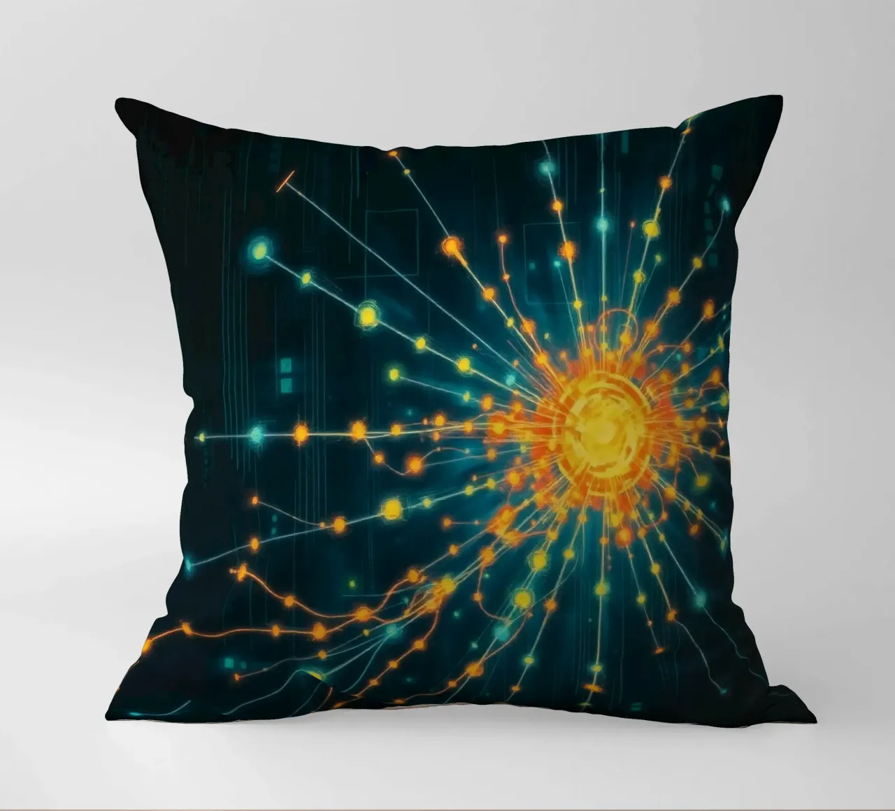Représentation colorée de la collision d'une particule avec un élément énergétique coussin de DesignDoodle