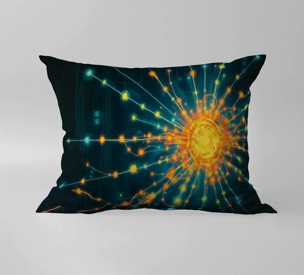 Représentation colorée de la collision d'une particule avec un élément énergétique coussin de DesignDoodle