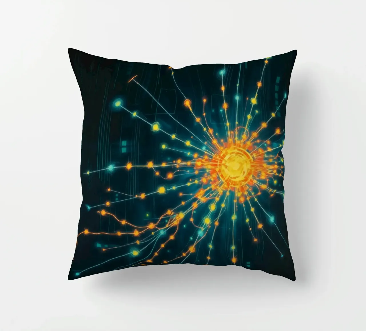 Représentation colorée de la collision d'une particule avec un élément énergétique coussin de DesignDoodle