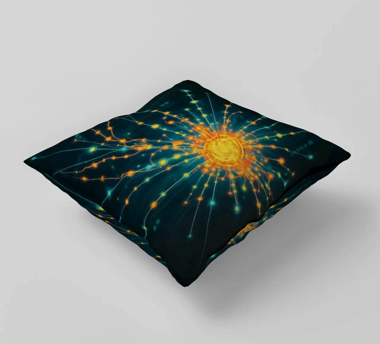 Représentation colorée de la collision d'une particule avec un élément énergétique coussin de DesignDoodle