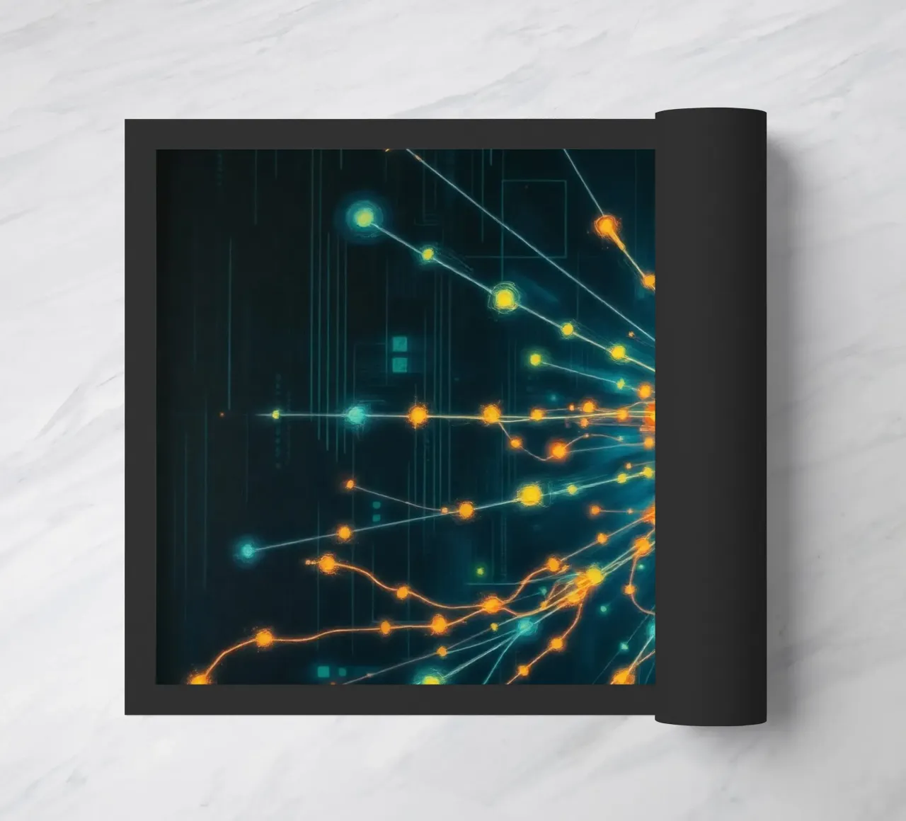 Colorful representation of particle collision with energetic doormat by DesignDoodle