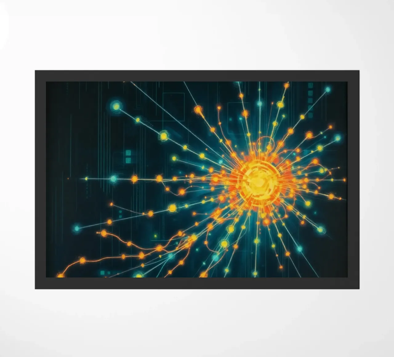 Colorful representation of particle collision with energetic doormat by DesignDoodle