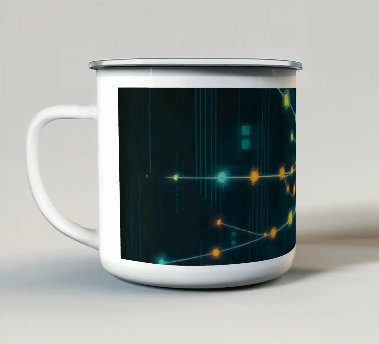Représentation colorée de la collision d'une particule avec un élément énergétique mug en émail de DesignDoodle