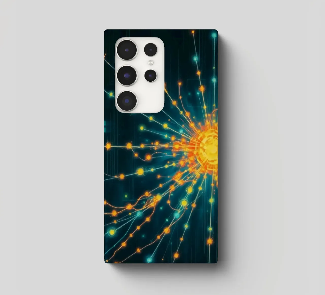 Représentation colorée de la collision d'une particule avec un élément énergétique coque samsung de DesignDoodle