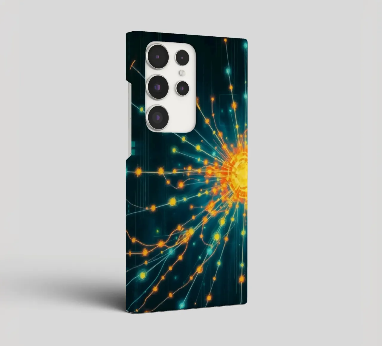 Représentation colorée de la collision d'une particule avec un élément énergétique coque samsung de DesignDoodle