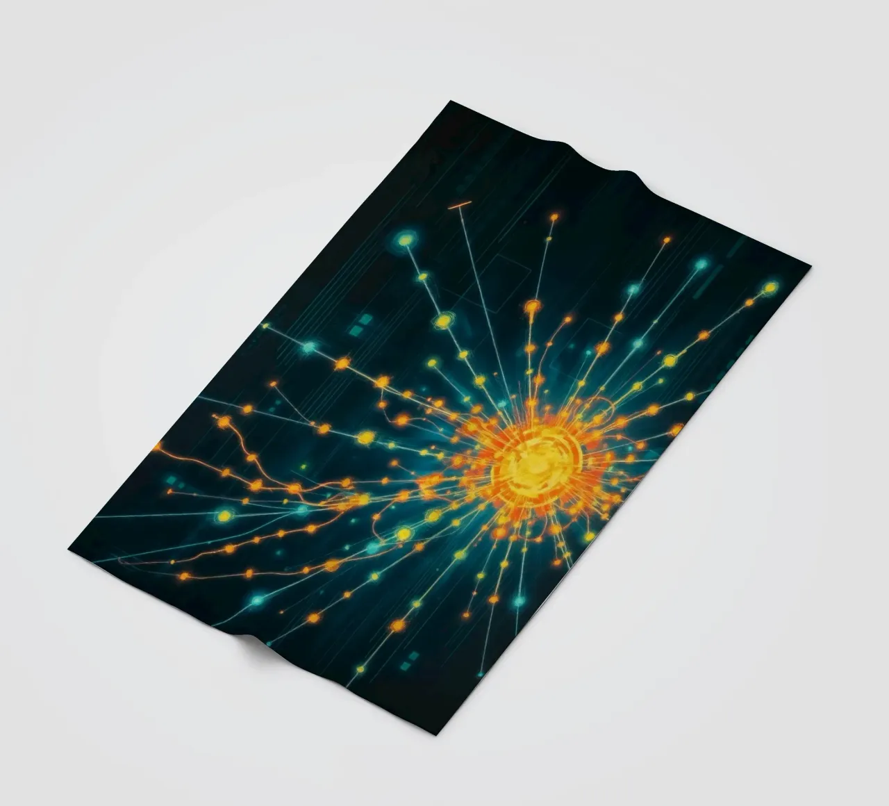 Colorful representation of particle collision with energetic fleece blanket by DesignDoodle