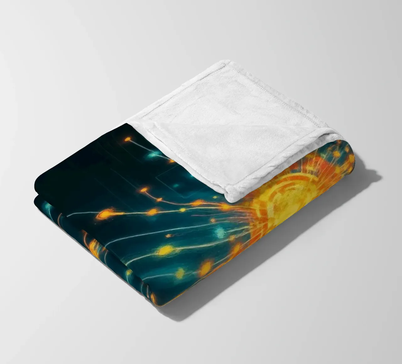 Colorful representation of particle collision with energetic fleece blanket by DesignDoodle