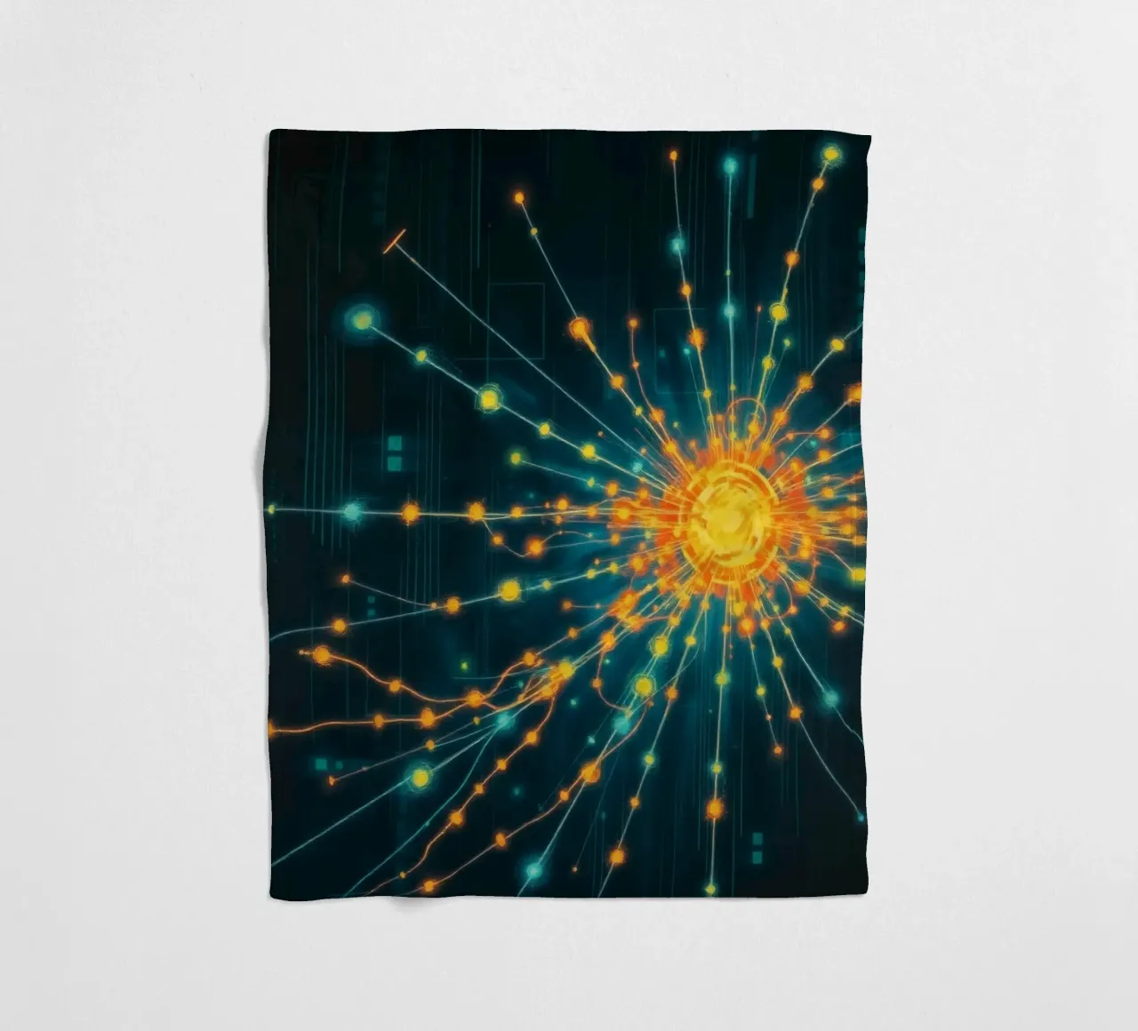 Colorful representation of particle collision with energetic fleece blanket by DesignDoodle