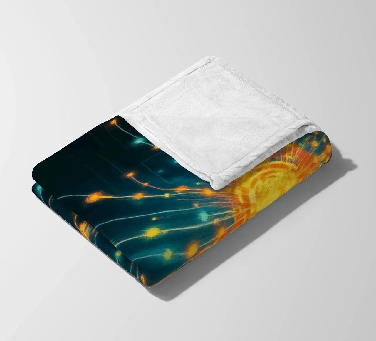 Colorful representation of particle collision with energetic fleece blanket by DesignDoodle