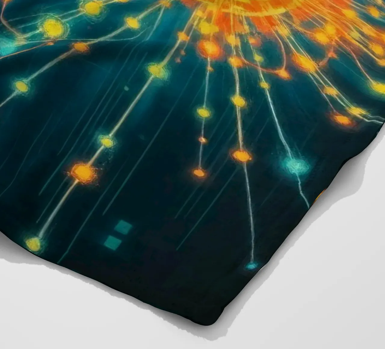 Colorful representation of particle collision with energetic fleece blanket by DesignDoodle