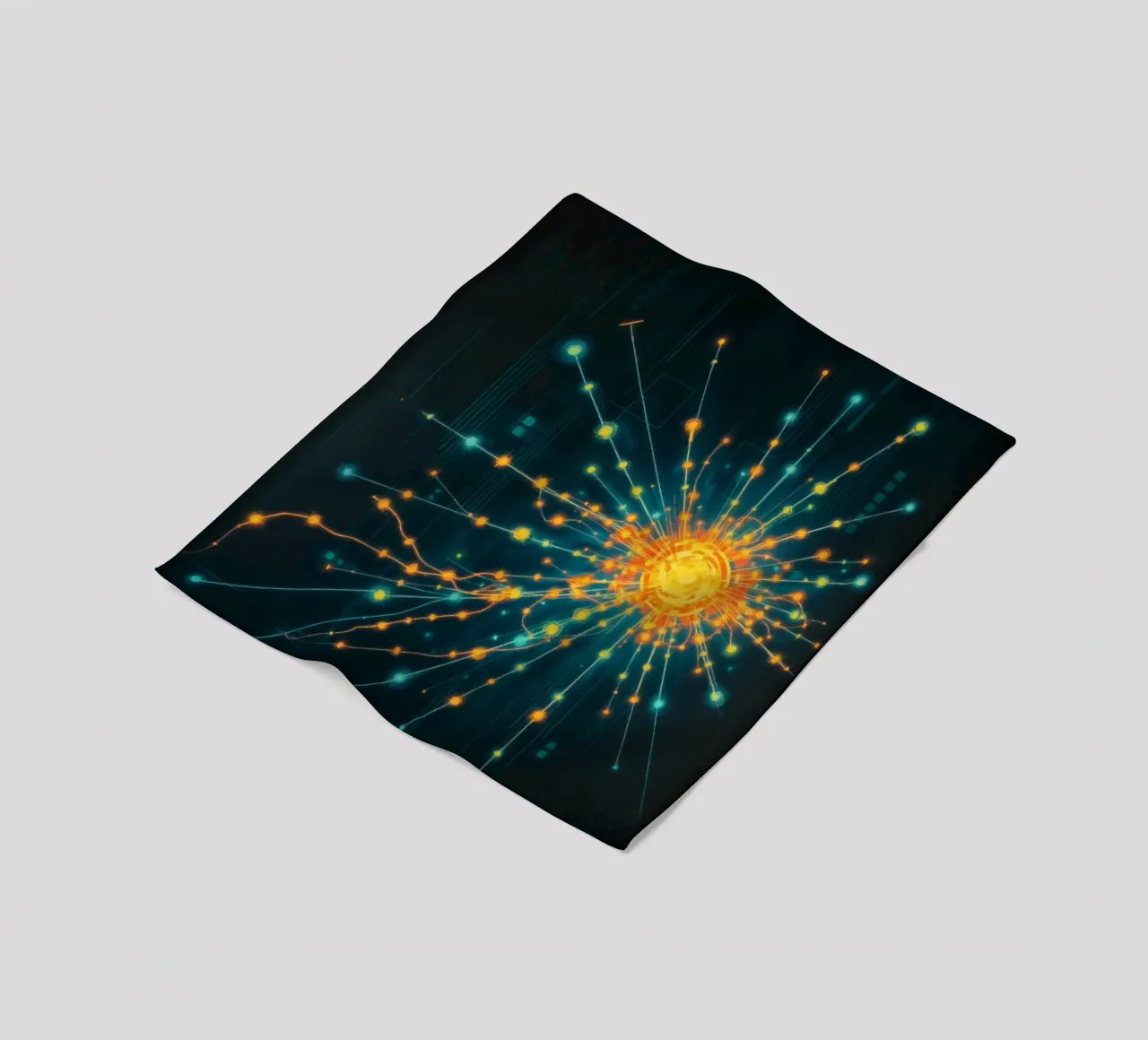 Colorful representation of particle collision with energetic fleece blanket by DesignDoodle