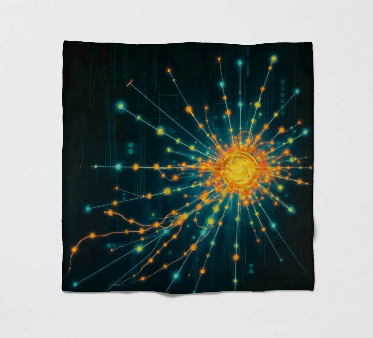 Colorful representation of particle collision with energetic fleece blanket by DesignDoodle