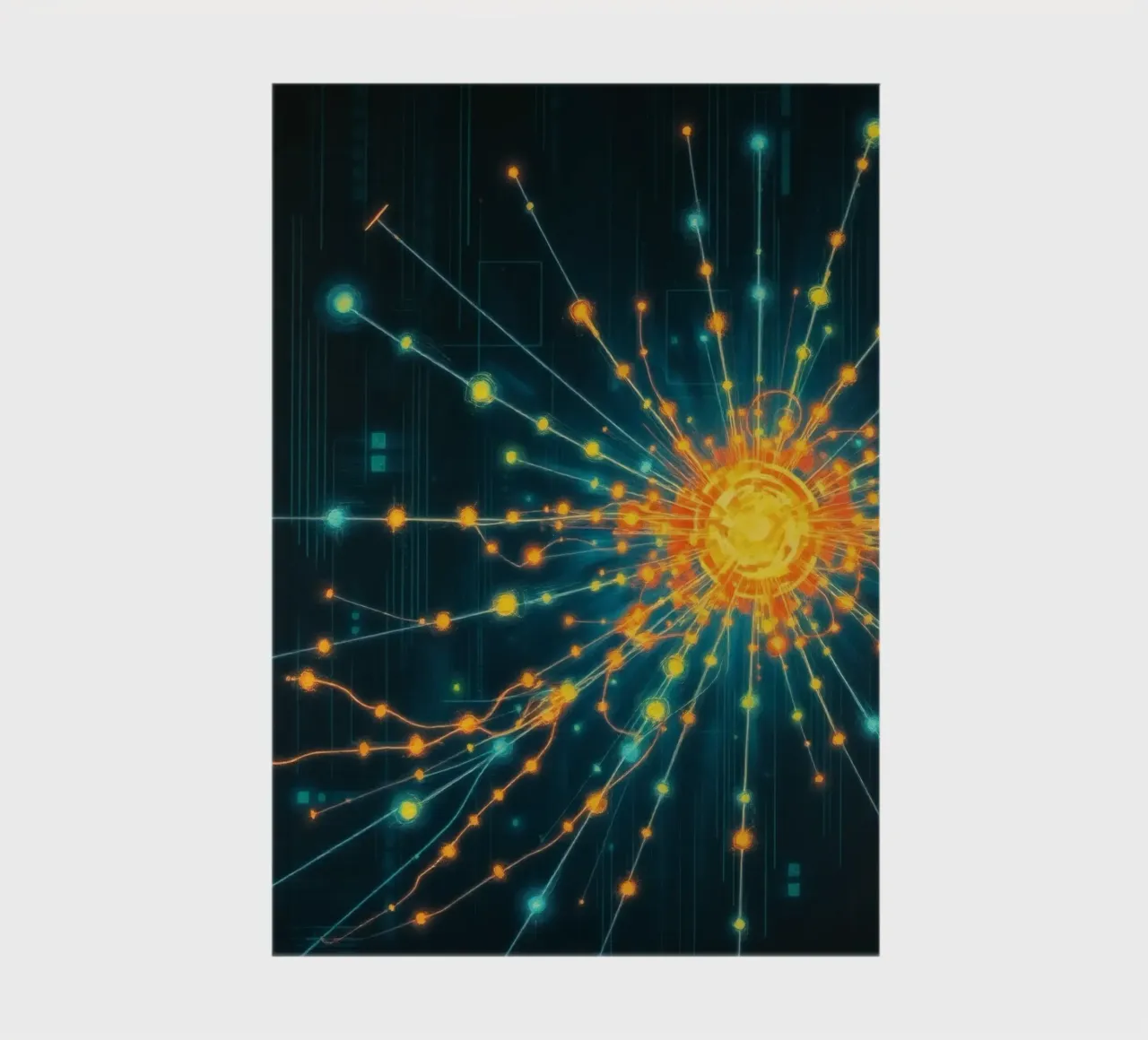 Colorful representation of particle collision with energetic notebook by DesignDoodle