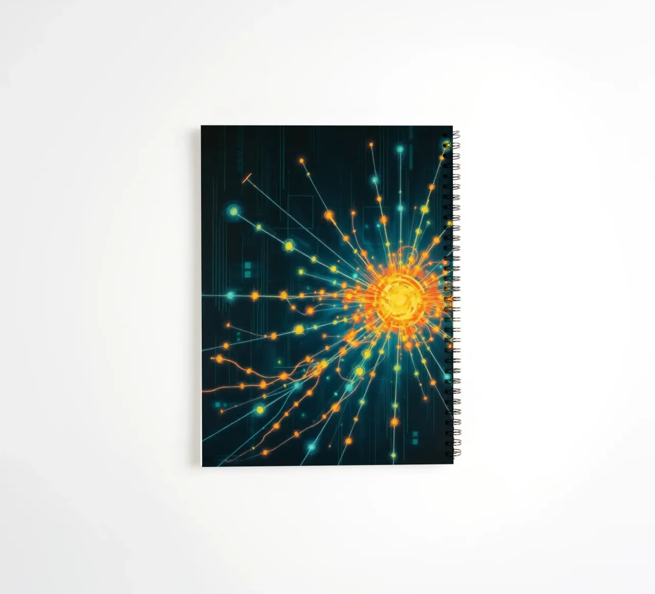Colorful representation of particle collision with energetic spiral notebook by DesignDoodle
