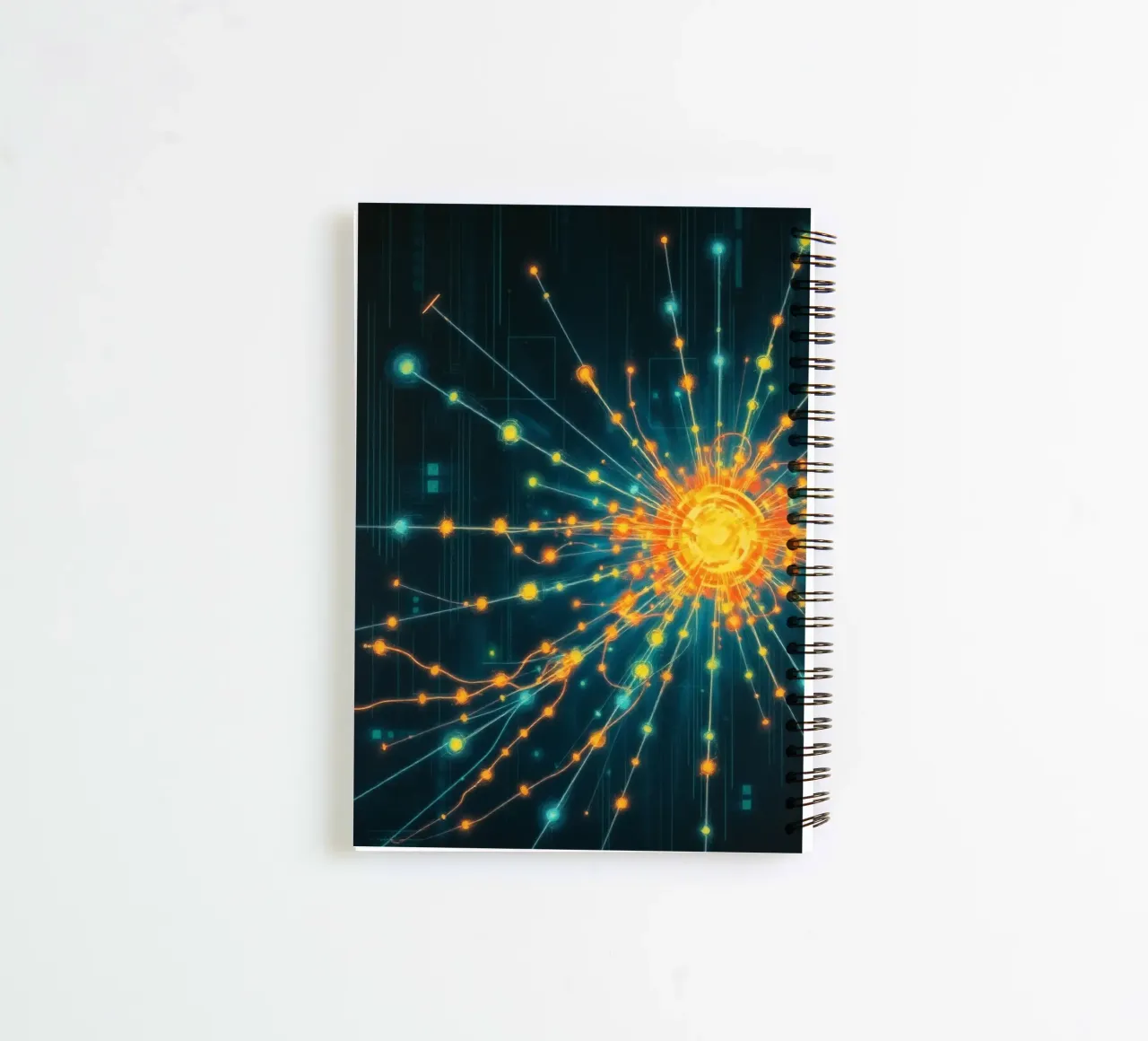 Colorful representation of particle collision with energetic spiral notebook by DesignDoodle