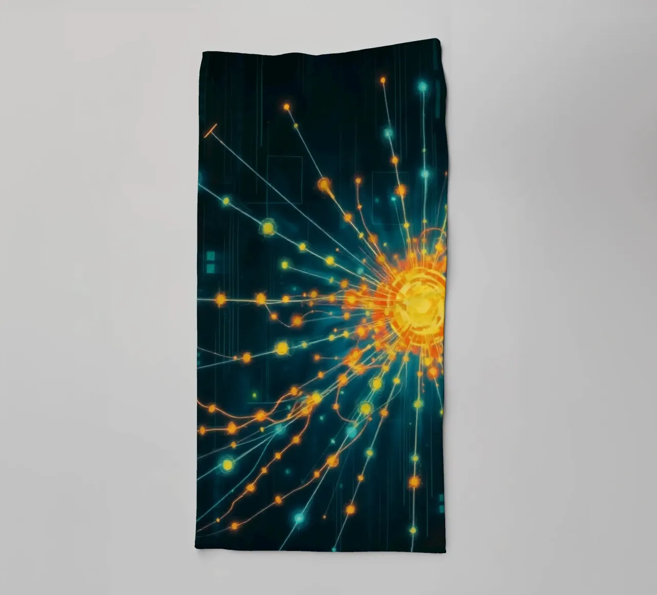 Représentation colorée de la collision d'une particule avec un élément énergétique serviette de bain de DesignDoodle
