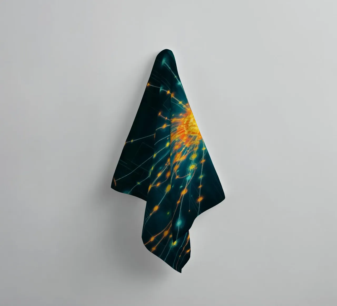 Représentation colorée de la collision d'une particule avec un élément énergétique serviette de bain de DesignDoodle