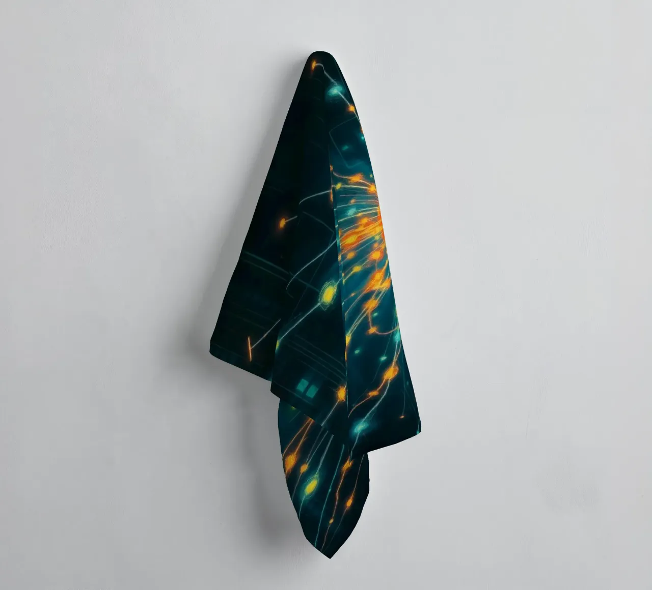 Représentation colorée de la collision d'une particule avec un élément énergétique serviette de bain de DesignDoodle