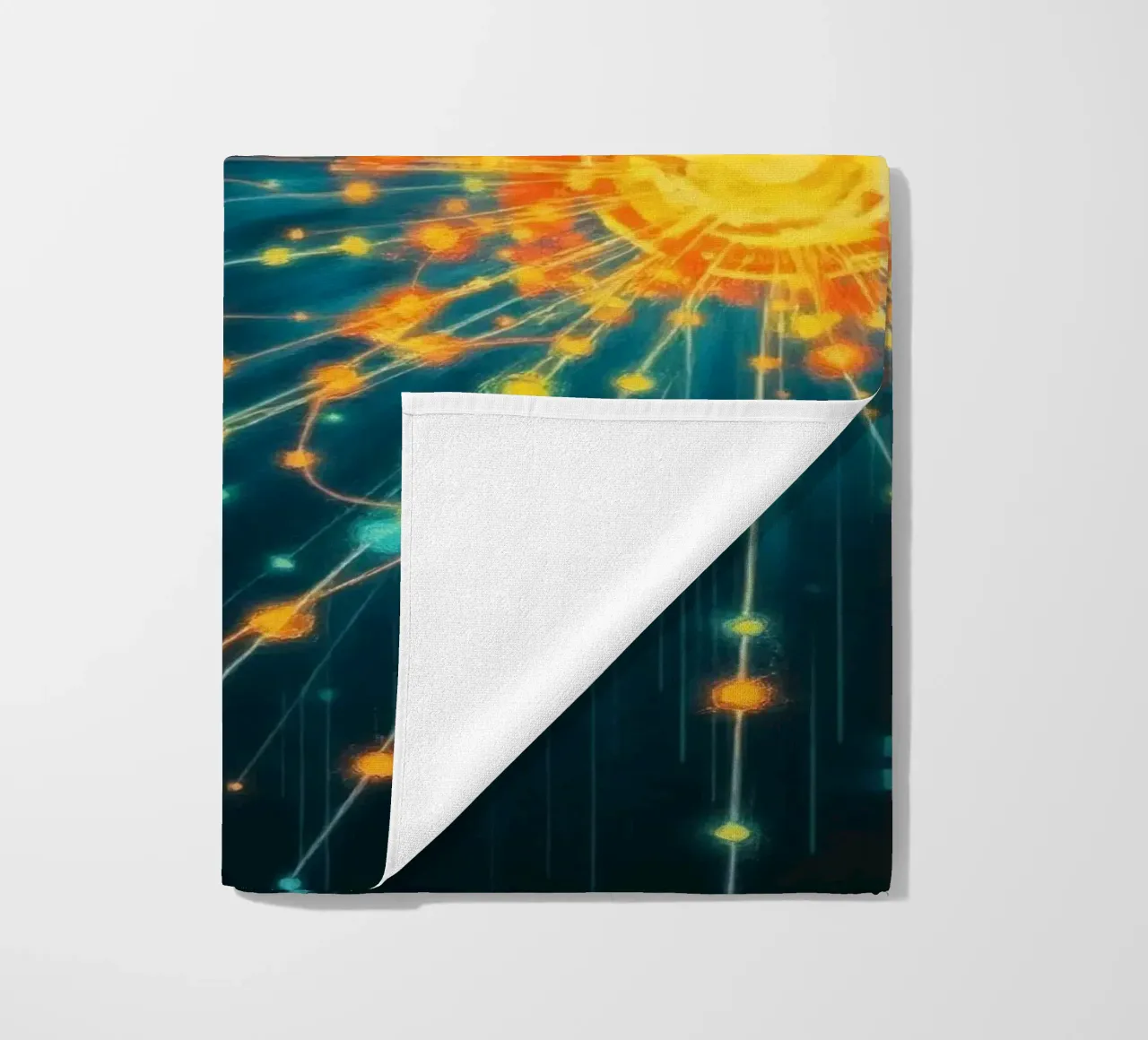 Représentation colorée de la collision d'une particule avec un élément énergétique serviette de plage de DesignDoodle