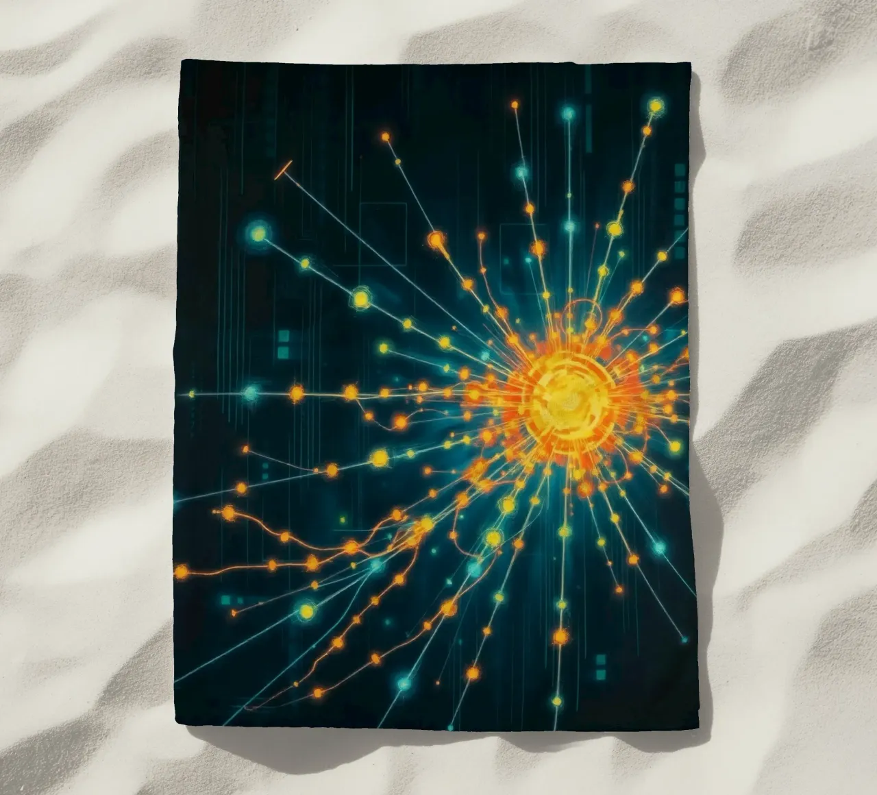 Représentation colorée de la collision d'une particule avec un élément énergétique serviette de plage de DesignDoodle