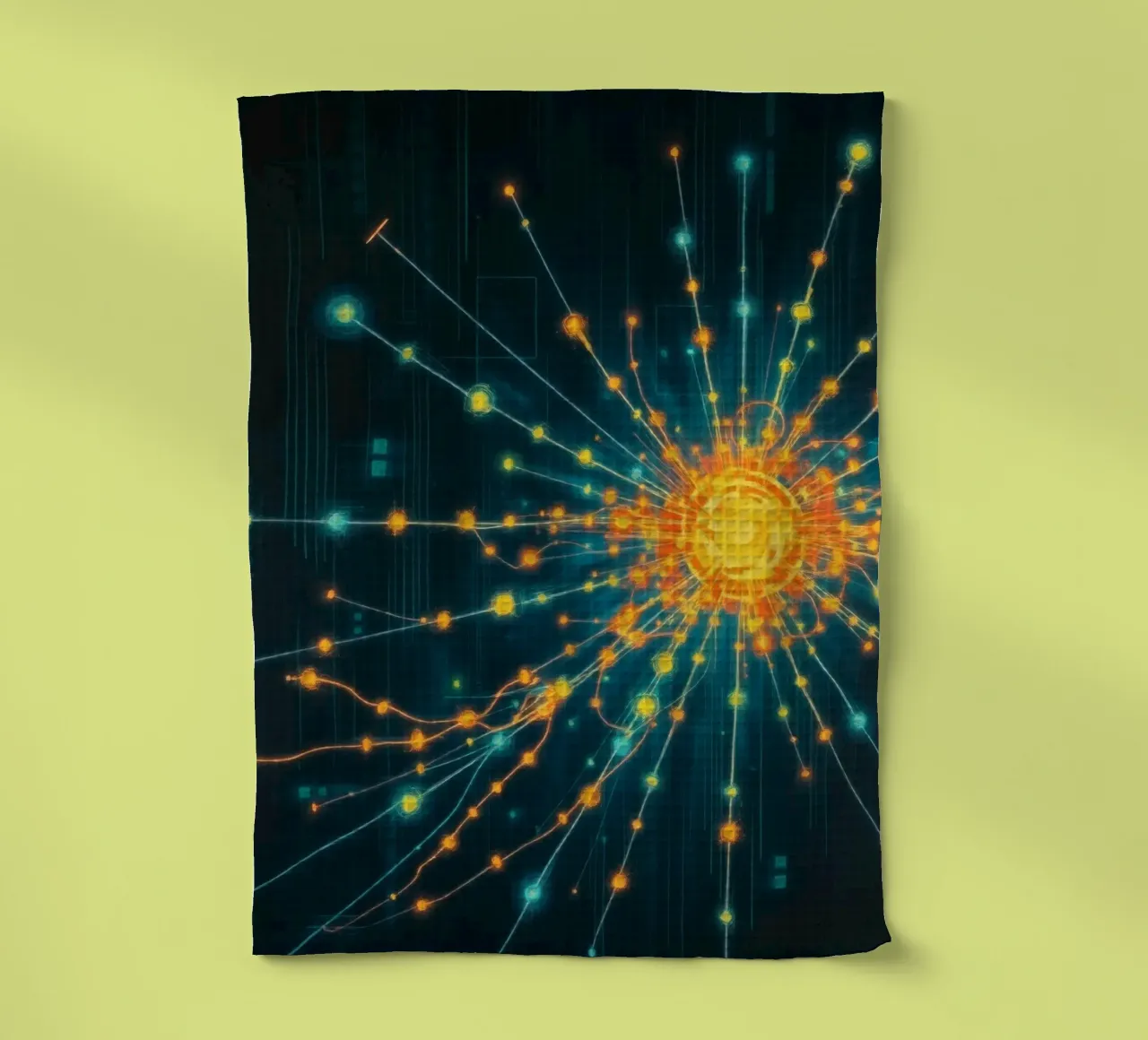 Colorful representation of particle collision with energetic tea towel by DesignDoodle