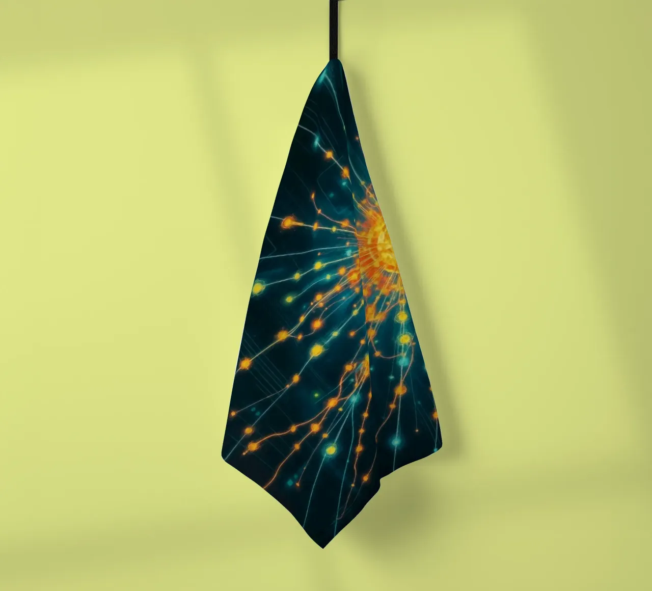 Colorful representation of particle collision with energetic tea towel by DesignDoodle